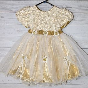 JUST DARLING Gold Lame, Lace and Tulle Girls Dress